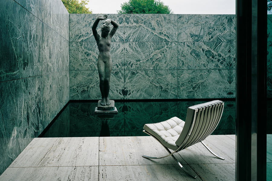 Statue and marbles at pavilion Mies Van der Rohe of Montjuic.